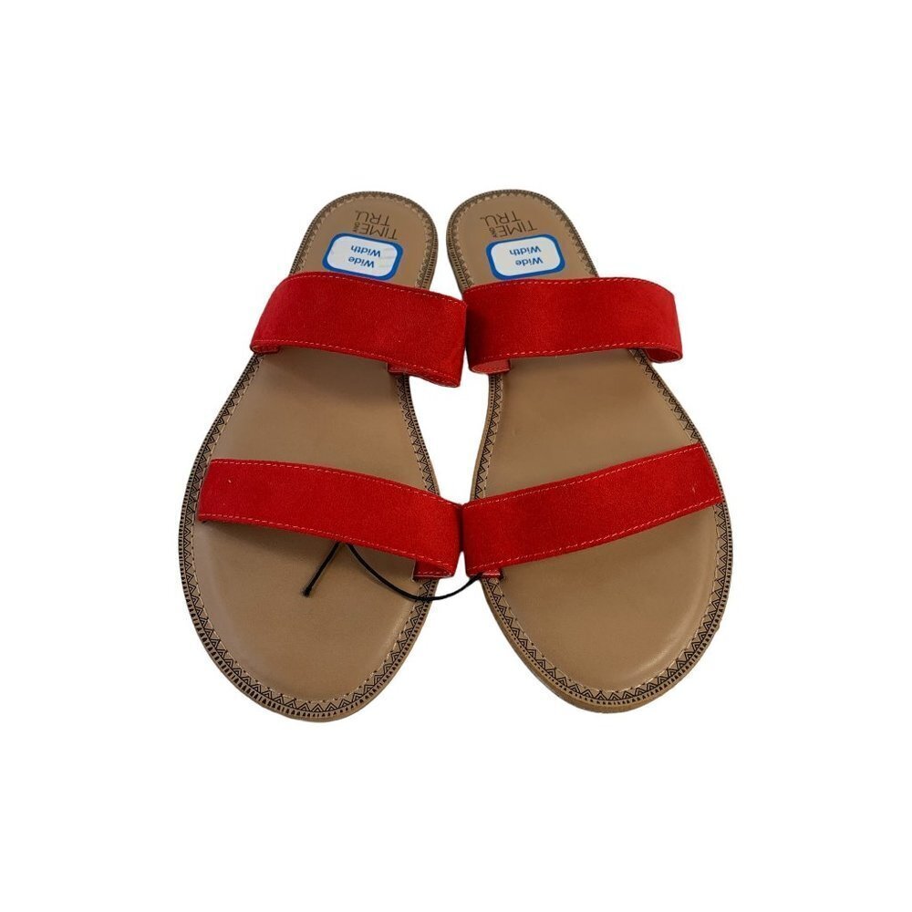 Time & Tru Women's Red & Tan Slip on Sandals - Picture 2 of 5
